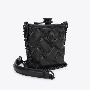 Kurt Geiger Black Quilted Chain Crossbody Flask Bag